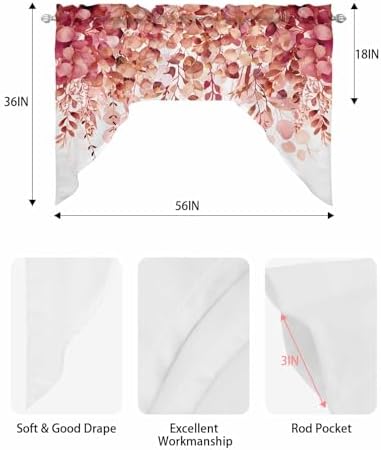 Red Eucalyptus Leaves Swag Valance for Kitchen Window