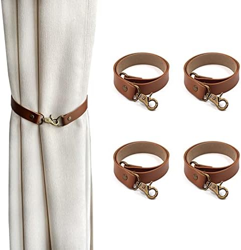 Leather Curtain Holdbacks 4Pcs Brown Classic No-Drilling Ties