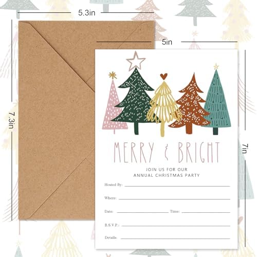 Whaline 25 Pack Boho Christmas Invitations with Envelopes and Stickers