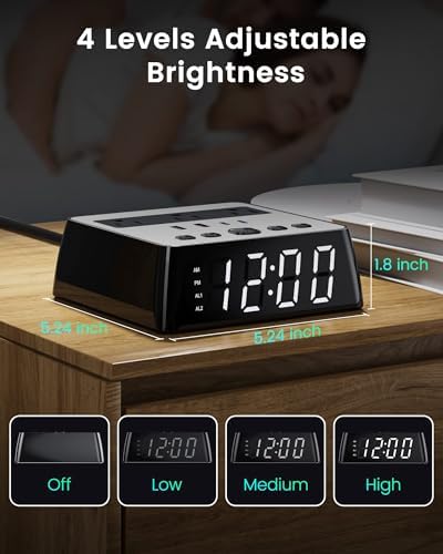 JACKYLED Alarm Clock with 48A USB Ports and Surge Protection