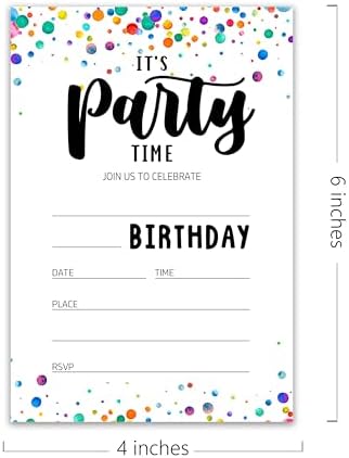 Its Party Time Birthday Invitation Cards with Envelopes Pack of 20
