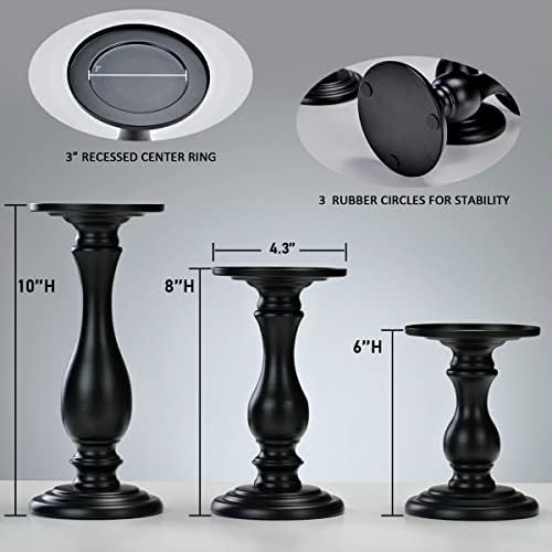Set of 3 Matte Black Candle Holders for Decor