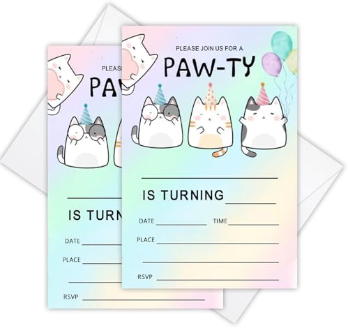 Cute Cat Birthday Invites with Envelopes - FS405