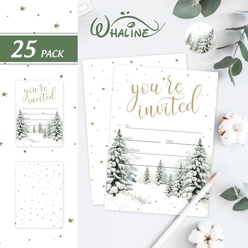 Whaline 25 Pack Christmas Invitations with Envelopes and Stickers