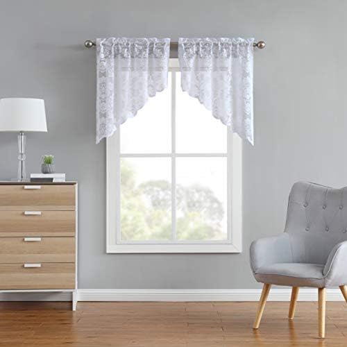 LinenZone Lace Kitchen Swags - Fiona 30x38 White
