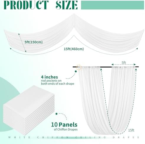 10 Panels White Ceiling Drapes Wedding Arch Decor