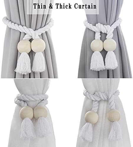 4 Pack White Magnetic Curtain Tiebacks with Wooden Buckle