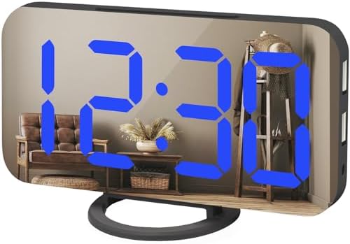 WulaWindy Digital Alarm Clock with USB Charger and Large Mirror