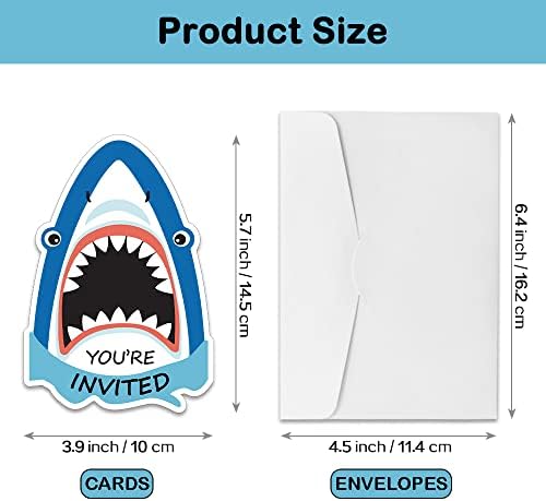 REWIDPARTY Shark Shaped Birthday Invitations Set of 15