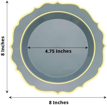 Balsa Circle 10 Dusty Blue 8-Inch Plastic Dinner Plates with Gold Rim