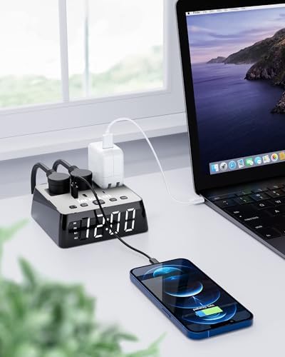 JACKYLED Alarm Clock with 48A USB Ports and Surge Protection