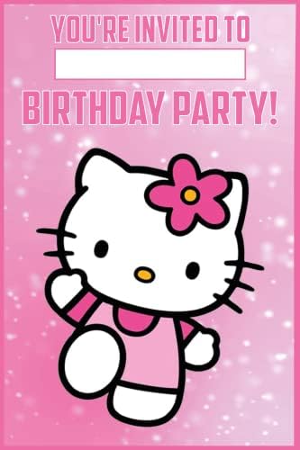 Set of 20 Cute Pink Cat Birthday Invitation Cards