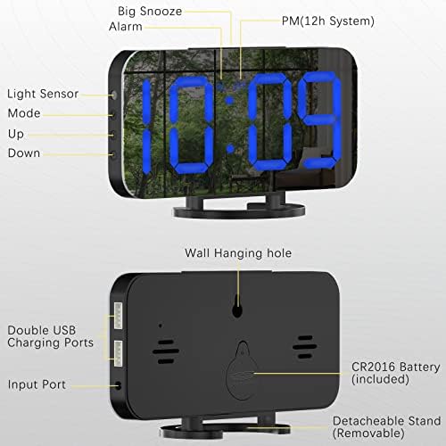 WulaWindy Digital Alarm Clock with USB Charger and Large Mirror