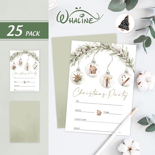 Whaline 25 Piece Christmas Invitation Set with Envelopes and Stickers