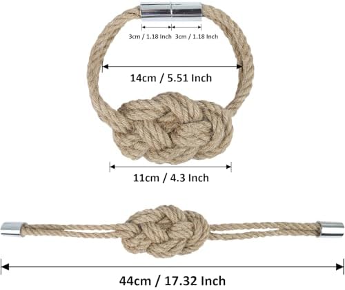 4 Pack Natural Jute Magnetic Curtain Holdbacks