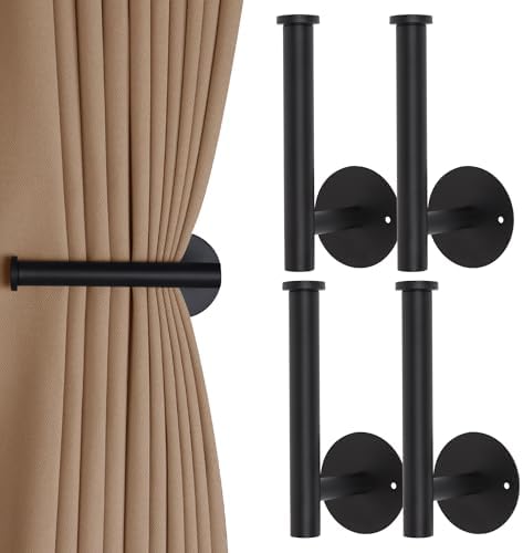 4 Pack Curtain Holdbacks Black Self-Adhesive or Screw Curtain Tiebacks