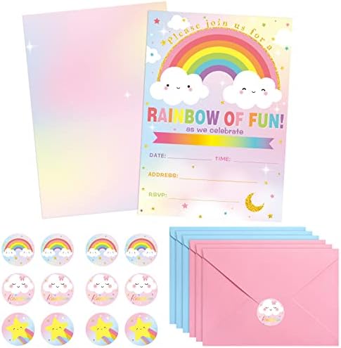 24 Piece Rainbow Party Invitation Set with Envelope and Sticker