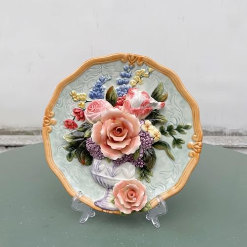 Ceramic Decorative Plate with 3D Red Rose Design - 8 Inch