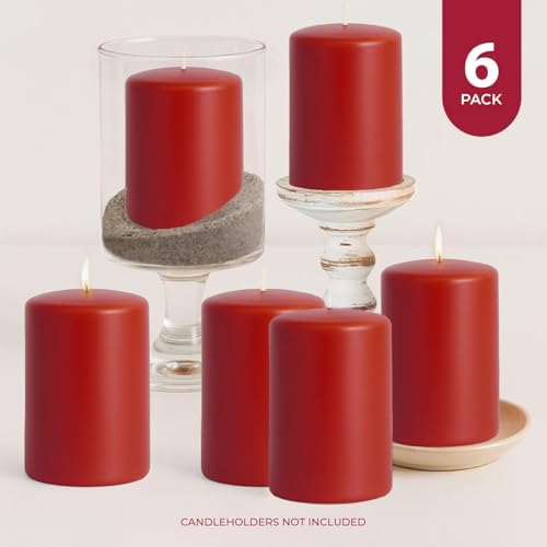 Biedermann Sons Unscented Pillar Candles Box of 6 Cranberry Red
