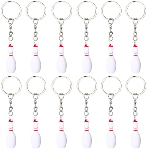 16Pcs Bowling Key Chains with Silver Alloy Resin Pendants