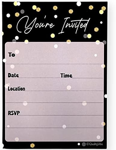 QualityVibe 25 Black Gold Invitations With Envelopes