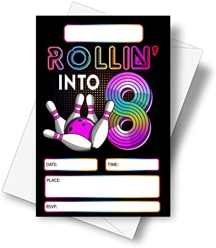 DETIHO 4x6 Birthday Invitation Cards With Envelopes - 20 Sets - Retro Bowling Theme