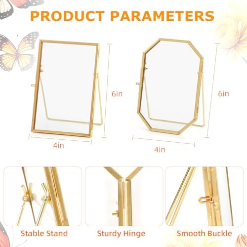 Himitimi 2 Pcs 4x6 Inch Gold Flower Frame Decor