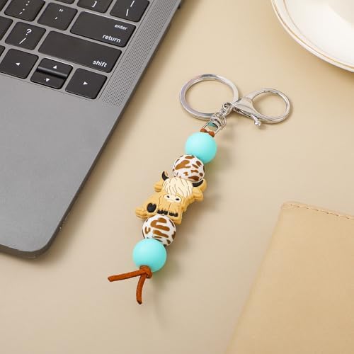 Cute Cow Keychain with Beads and Clip