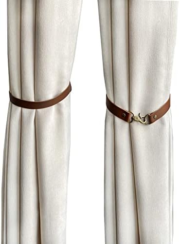 Leather Curtain Holdbacks 4Pcs Brown Classic No-Drilling Ties