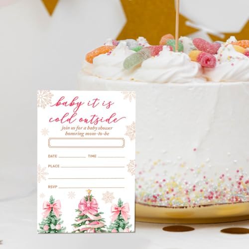 Winter Baby Shower Party Invitations Set of 20 Pink Christmas
