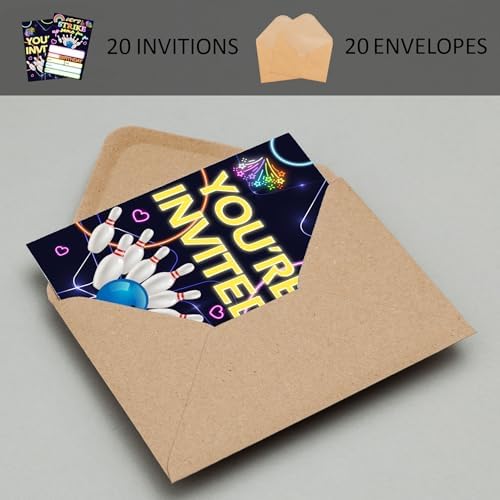 Bowling Party Invites 20-Pack with Envelopes