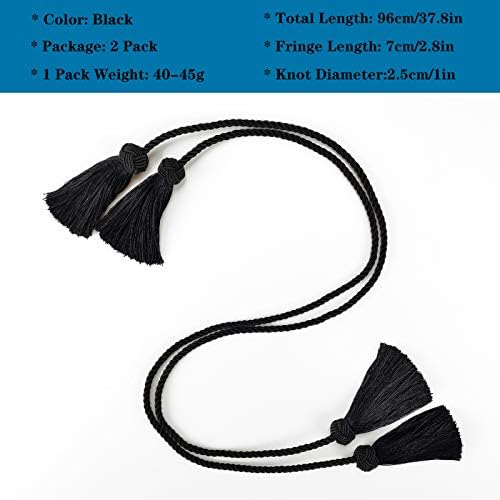 Porlau Black Tassel Curtain Tiebacks 2pack