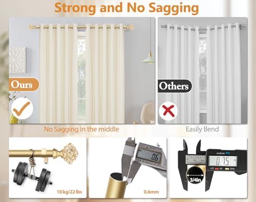 TONIAL Telescoping Curtain Rods 32-58 Inch Luxury Gold