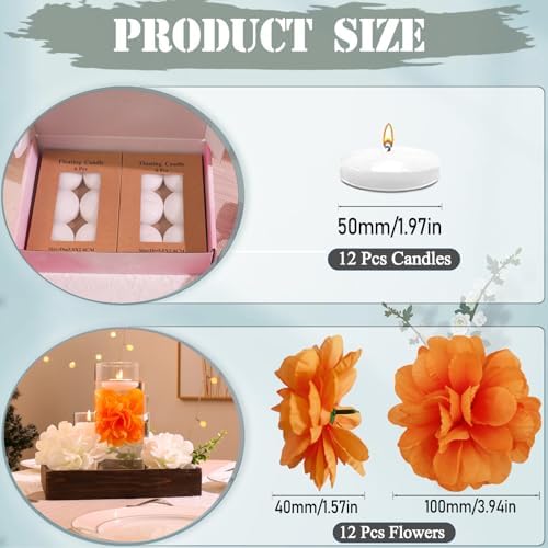 24 Pcs Floating Candles and Artificial Flowers for Centerpieces