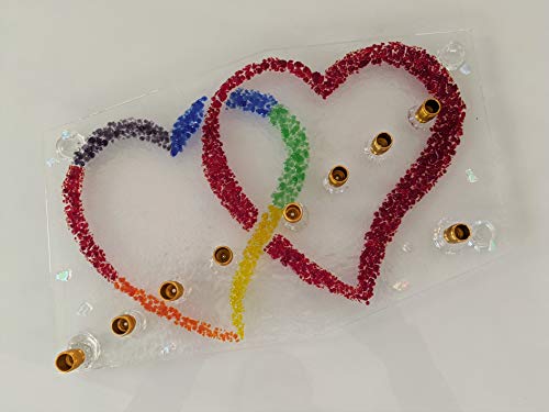 Two Hearts Pride LGBTQ Glass Menorah by YafitGlass 1