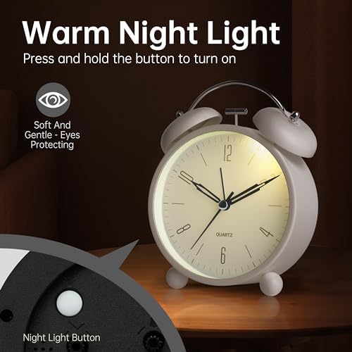 Twin Bell Alarm Clock with Night Light and Super Silent Hand