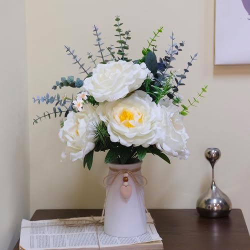 QIMOND 6-Inch Ceramic Vase with Jute Rope and Heart Charm