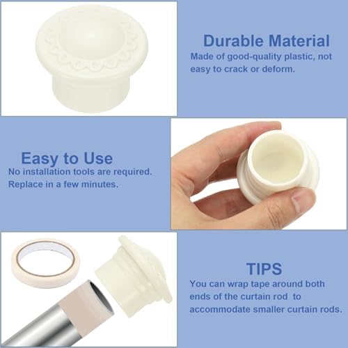 Ucell Curtain Rod Ends 6Pcs Plastic Finials for 26-28mm Rods