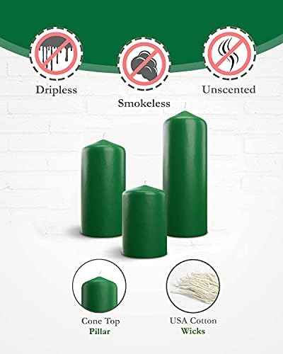 Bask Cone Top Pillar Candles Set of 3 Green