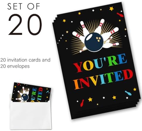 Nurawo Bowling Birthday Invitation Set with 20 Envelopes