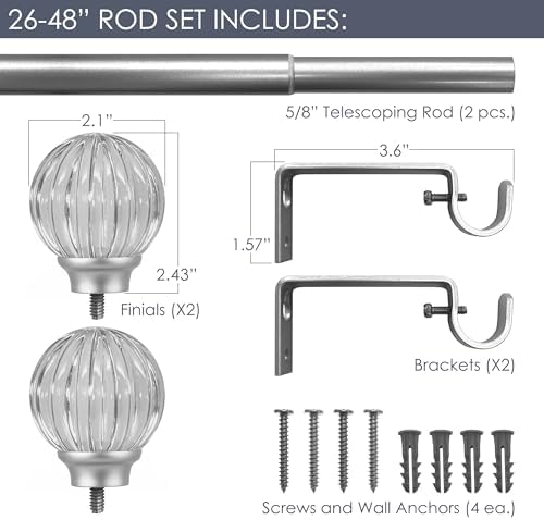 Decopolitan 58 Inch Fluted Ball Curtain Rod Set Pink