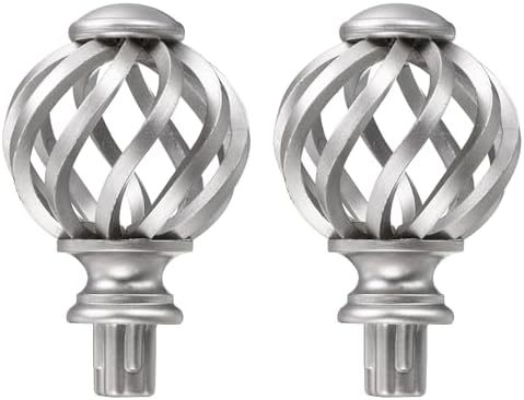 Uxcell Curtain Rod Finials 2Pcs Silver 15mm