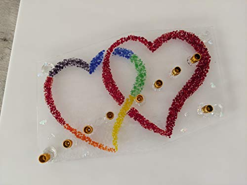 Two Hearts Pride LGBTQ Glass Menorah by YafitGlass 1