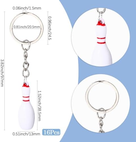 16Pcs Bowling Key Chains with Silver Alloy Resin Pendants