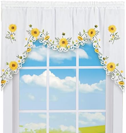 Collections Etc Embroidered Sunflower Kitchen Curtains