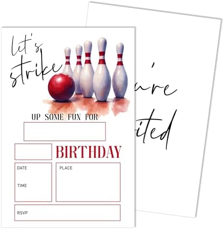Eronm Bowling Birthday Invites 20 Pack with Envelopes
