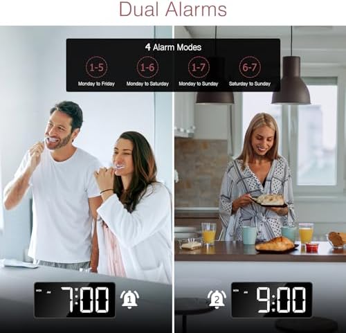 LOFICOPER 7 Inch Digital Alarm Clock with Dual Alarms
