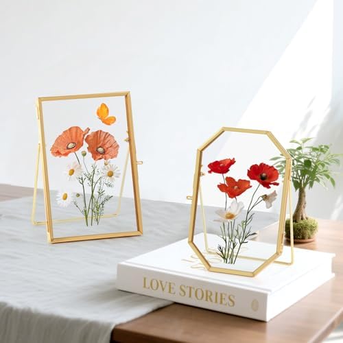 Himitimi 2 Pcs 4x6 Inch Gold Flower Frame Decor