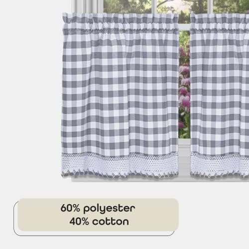 Buffalo Check Tier Curtains Set - Grey White Plaid