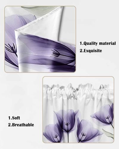 Purple White Tulip Swag Curtains Valance for Kitchen Windows